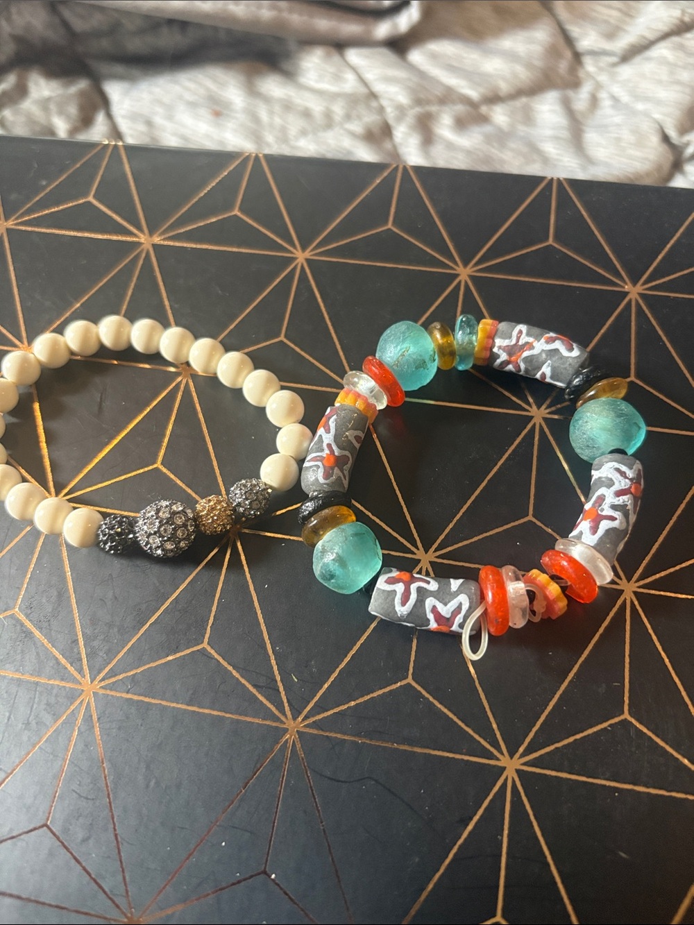 Handcrafted Multicolor Glass & Coral Bead Stretch Bracelet